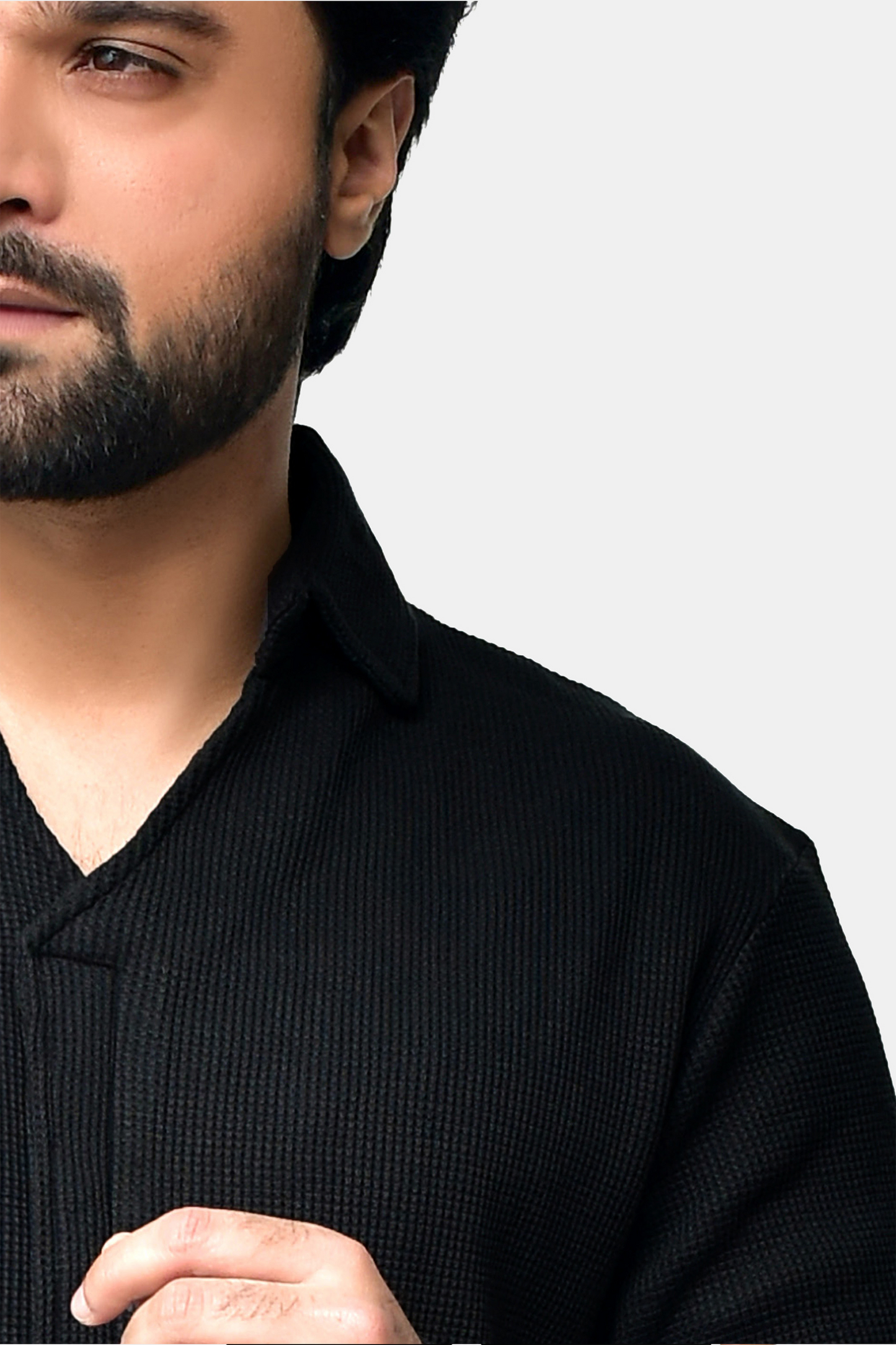 Men Solid Ribbed Knit Polo Shirt