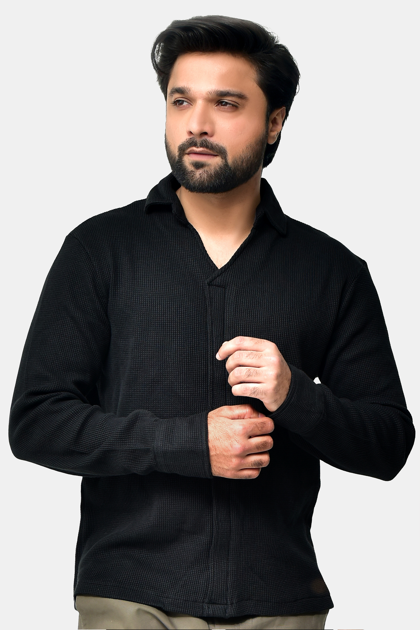 Men Solid Ribbed Knit Polo Shirt