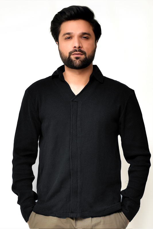 Men Solid Ribbed Knit Polo Shirt