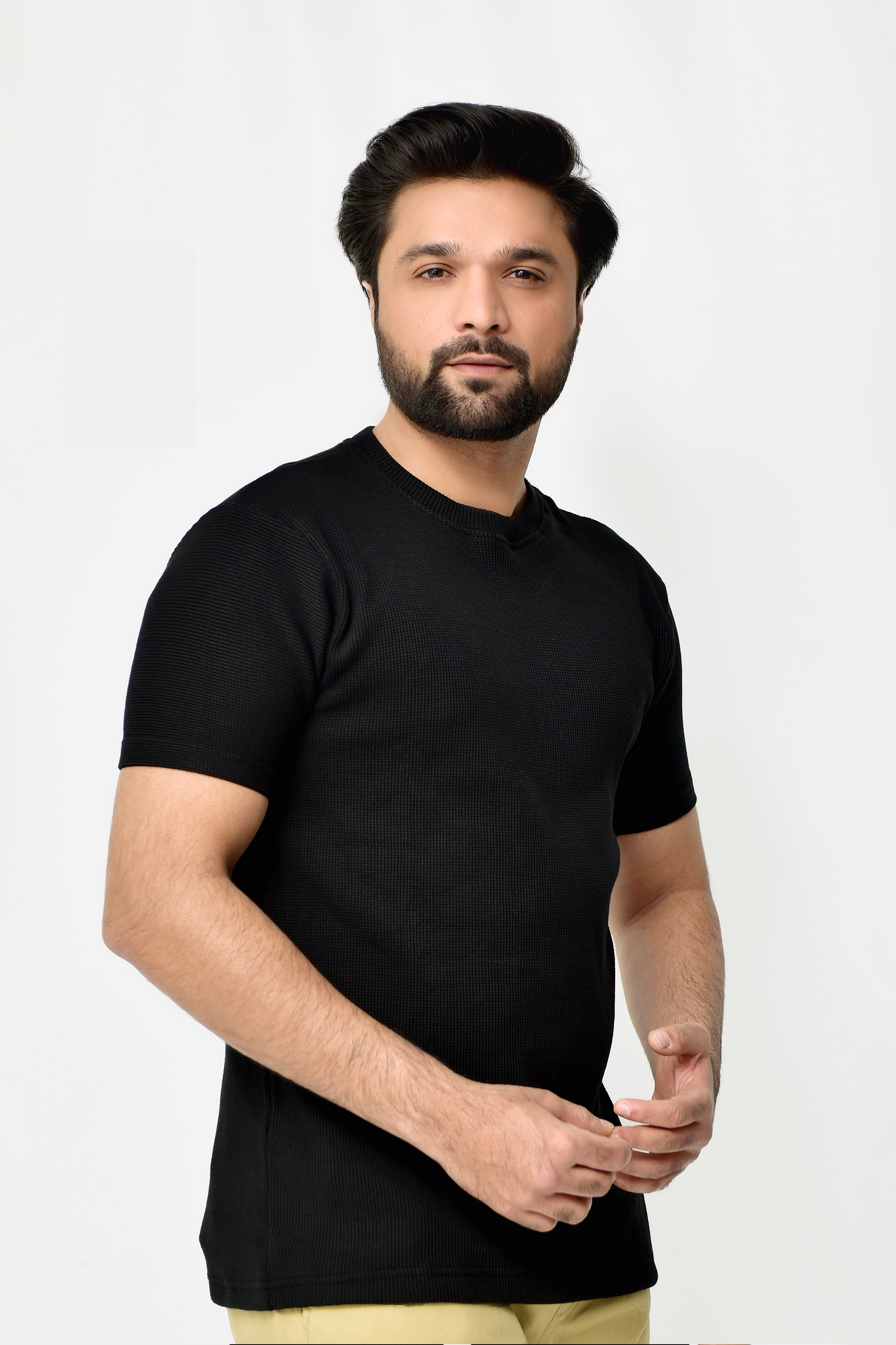 Knitted Textured T-Shirt Black