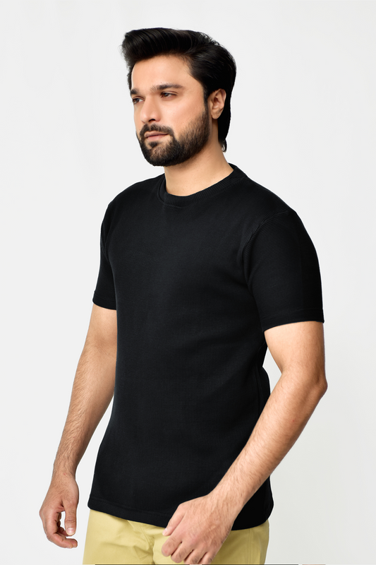 Knitted Textured T-Shirt Black