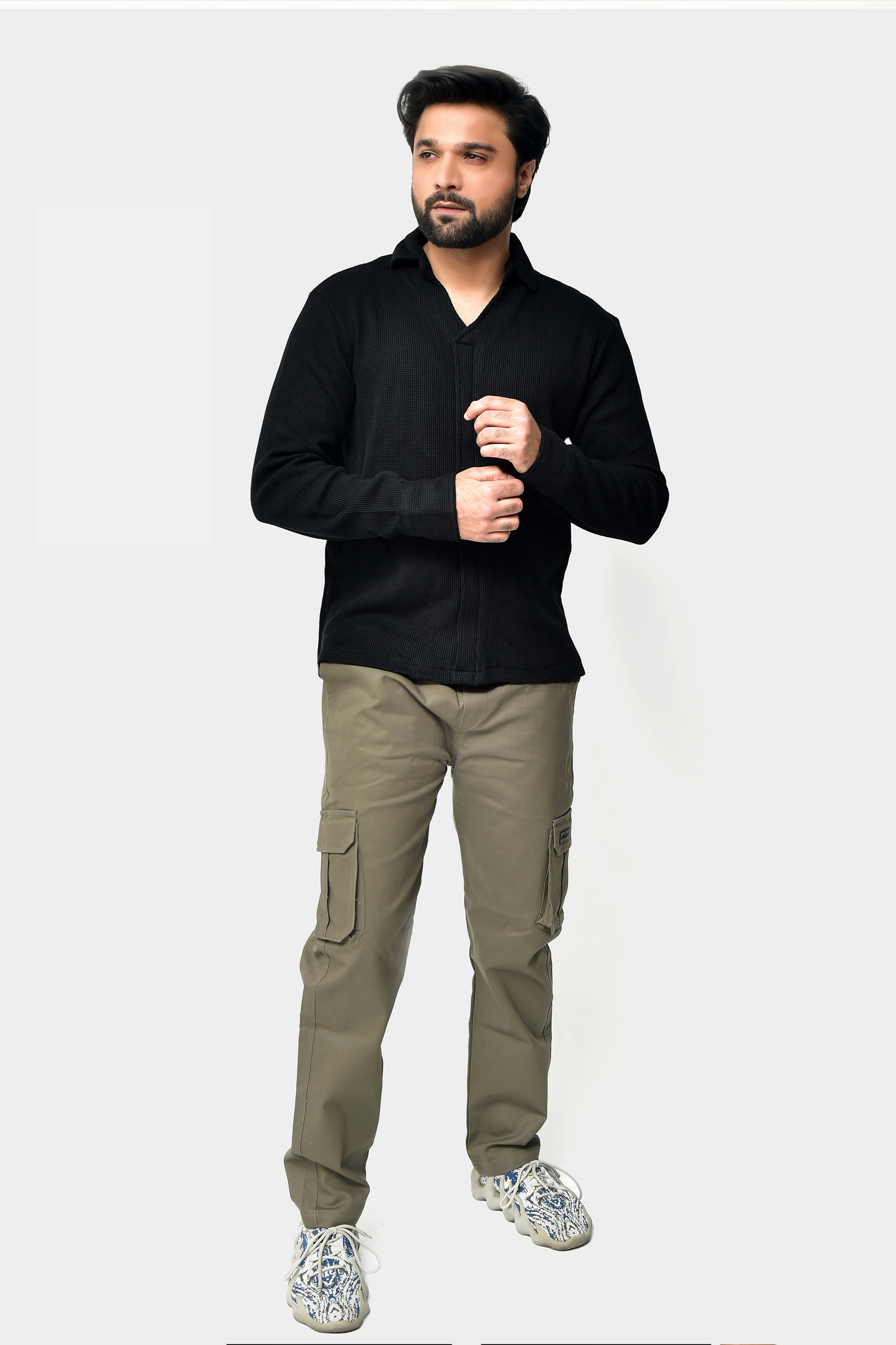 Men Solid Ribbed Knit Polo Shirt