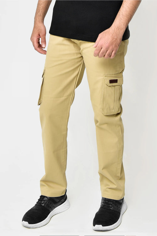 Beige Premium Six Pocket Cargo Trouser – side view highlighting six-pocket cargo design