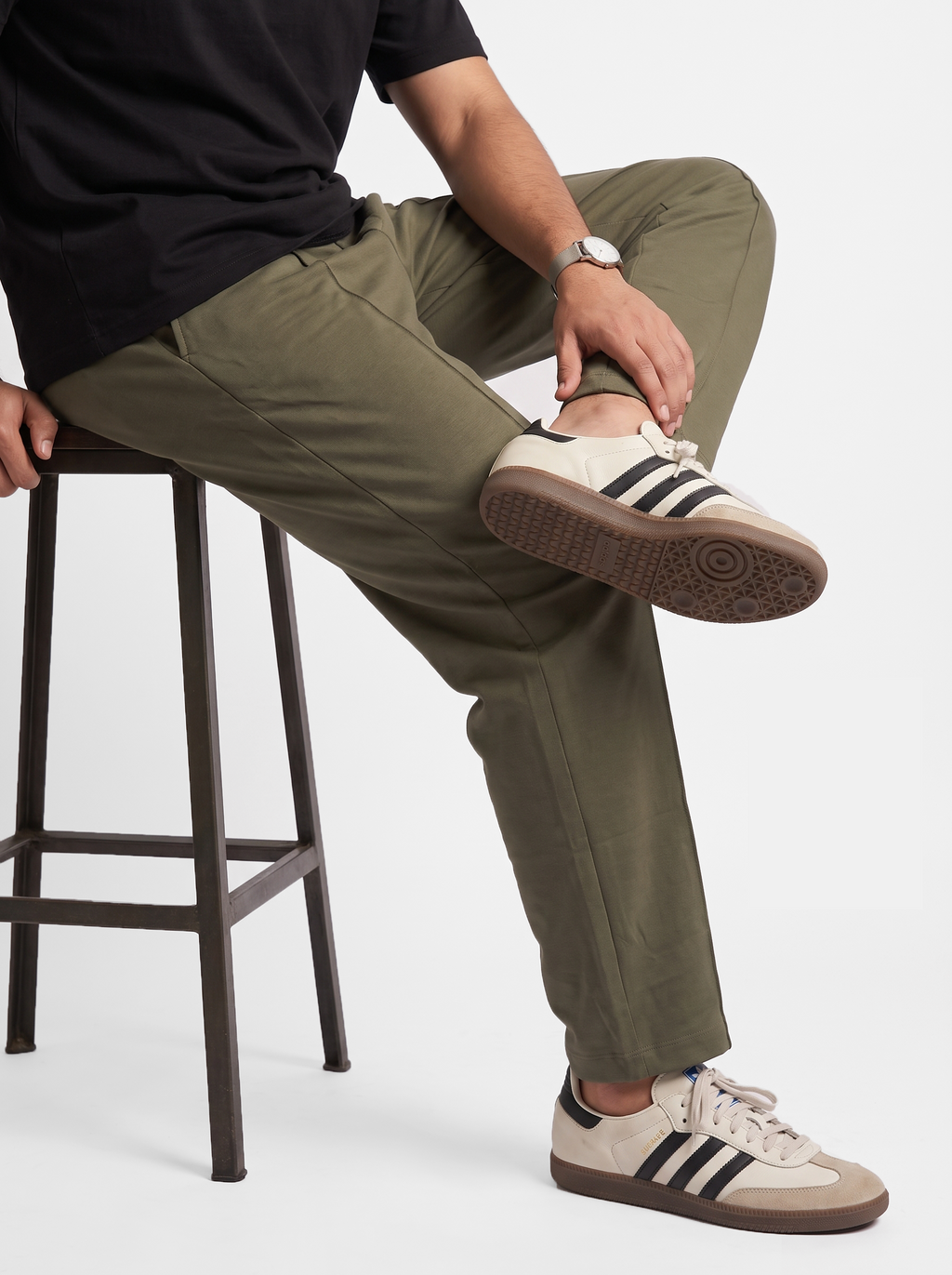 Olive Stripe Straight Trouser