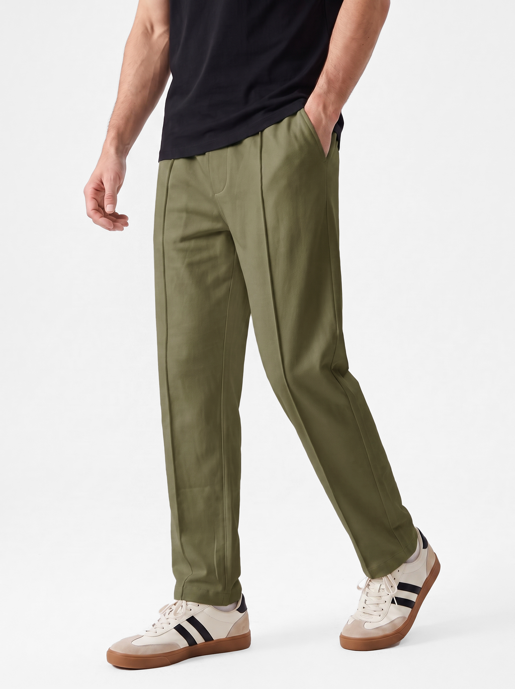 Olive Stripe Straight Trouser